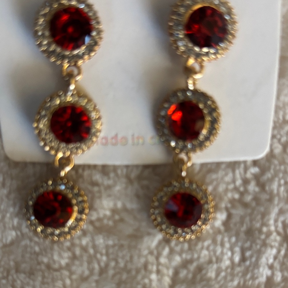 Gold-Tone Red Crystal Drop Earrings - Women Jewelry